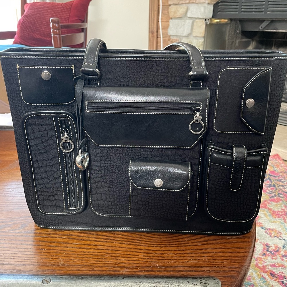 Brighton Black Croc Embossed Organizer Tote – Multi-Pocket Satchel with Box